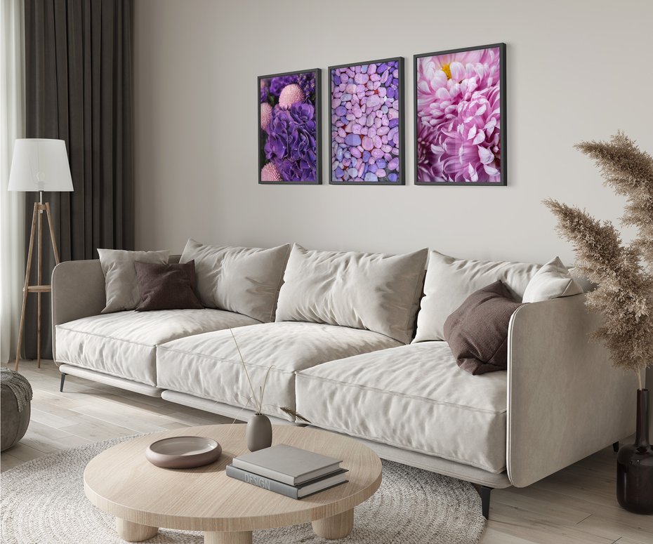 Zestaw obrazy w ramie 40x50 galeria - Fiolet, kwiaty, hortensja, wrzosy - rama czarna