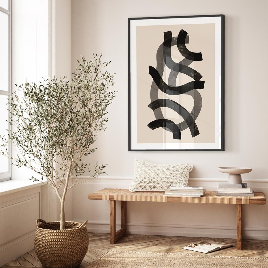 Plakat bez ramy 21x30 - Strukturalne Odbicia Innowacji - zaplątane minimalistyczne linie, na bezowym tle