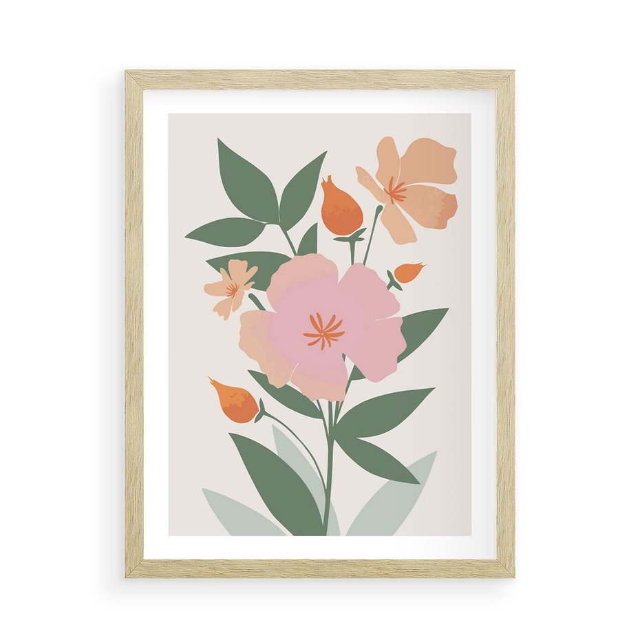 Plakat w ramie 50x70 - Kwiatowe Nastroje - kwiat, sztuka nowoczesna - rama drewno