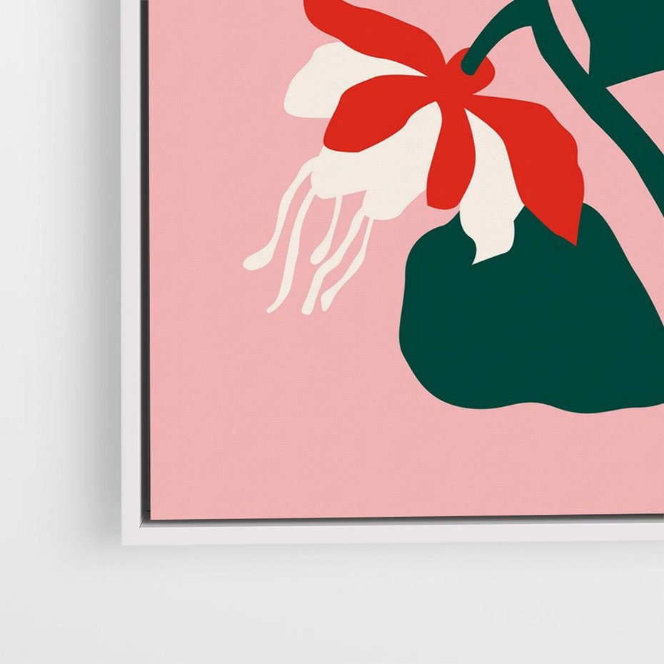 Obraz w ramie 50x50 - Migotliwa Kreatywność - abstrakcyjne kwiaty, różowe tło - rama biała