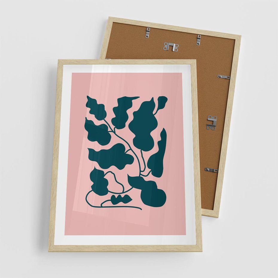 Plakat w ramie 50x70 - Kształty Nieznanego Świata - abstrakcyjne liście, boho styl - rama drewno