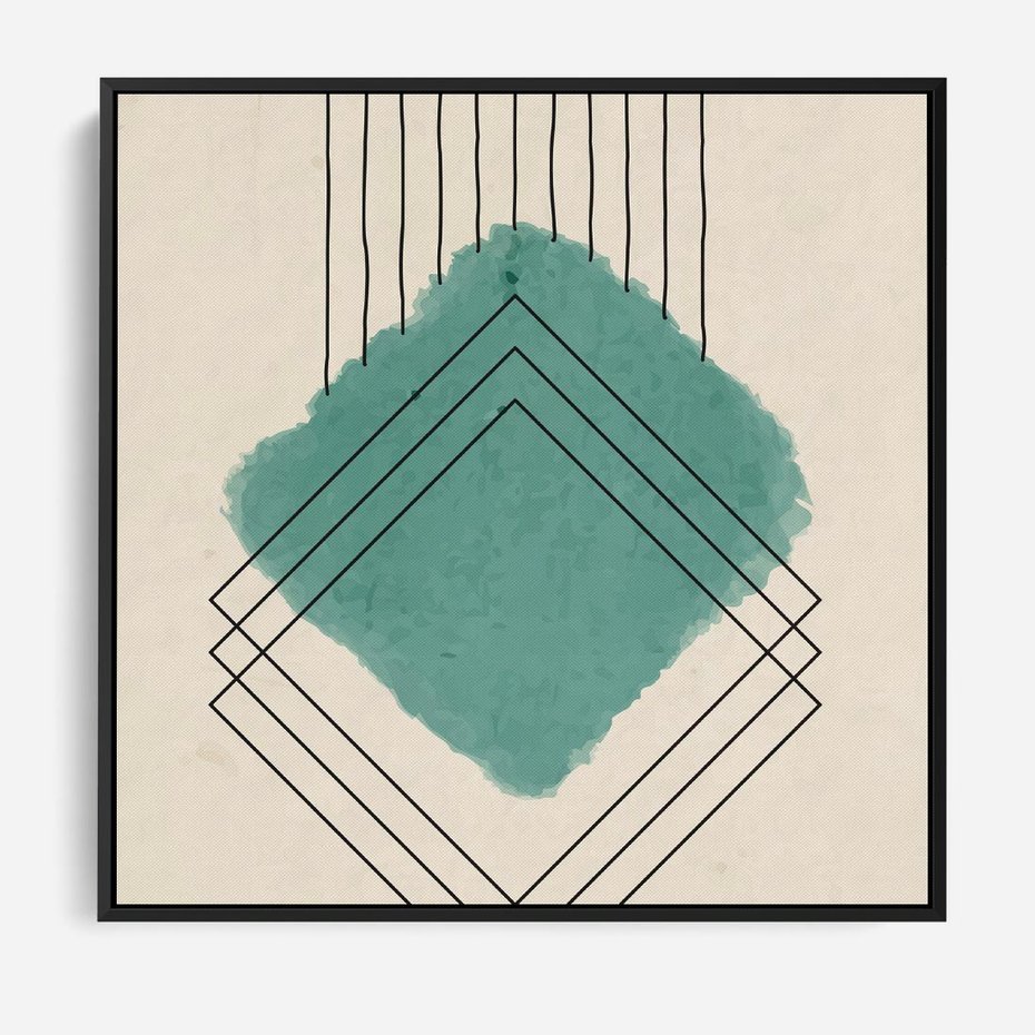 Obraz w ramie 50x50 - Impresje Przestrzeni - akwarelowa plama, geometryczne szkicowane kształty - rama czarna
