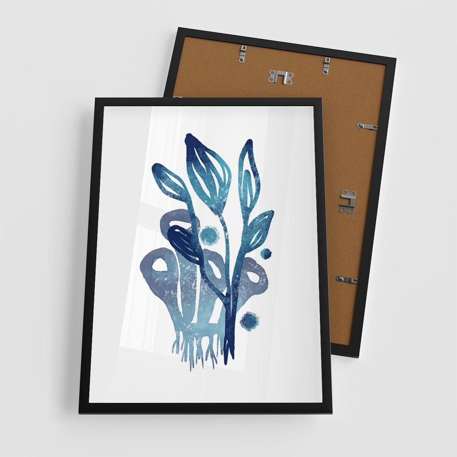 Plakat w ramie 50x70 - Akwarelowy Błękit - pastelowy, abstrakcyjny plakat - rama czarna