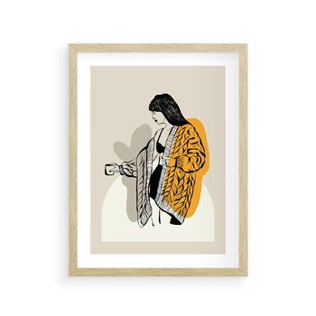 Plakat w ramie 30x40 - Żółte Akcenty w Grafice - grafika, minimalizm - rama drewno