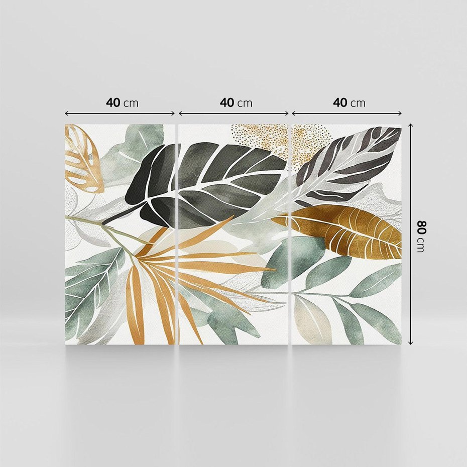Obraz na płótnie 120x80 - Współbrzmienie wewnętrznego ja - kompozycja z tropikalnych liści, stonowane kolory