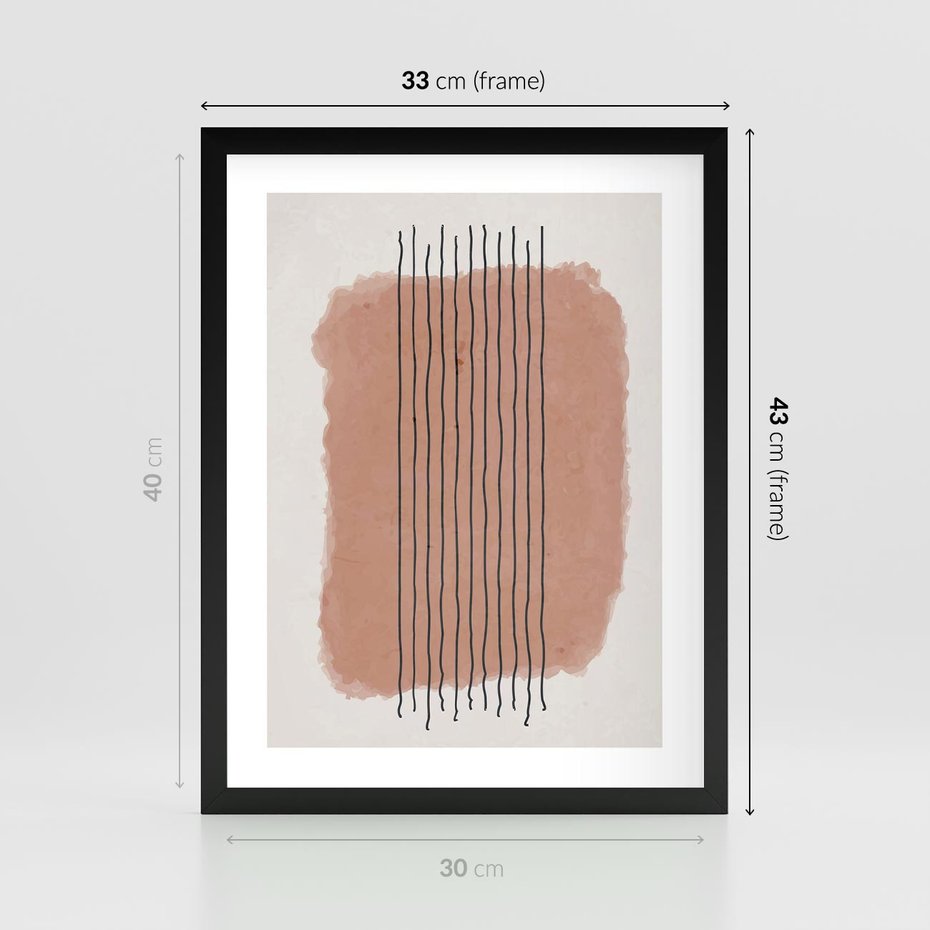 Plakat w ramie 30x40 - Rozmyte Widzenia - abstrakcyjna akwarelowa plama, nieregularne kreski - rama czarna