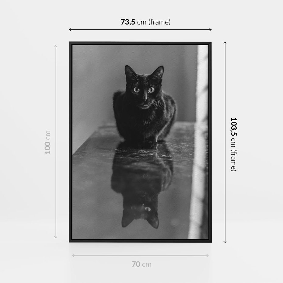 Obraz w ramie 70x100 - Kocie Oczy - kot, czarno białe zdjęcie - rama czarna