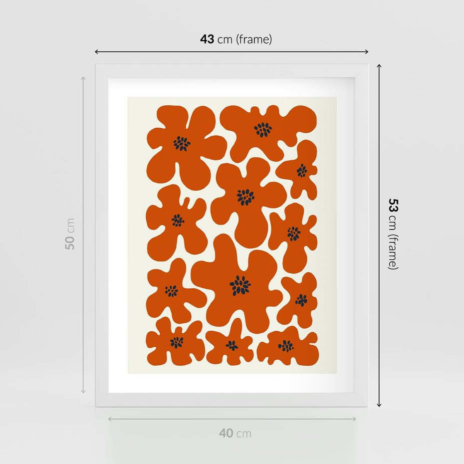 Plakat w ramie 40x50 - Wibracje Przestrzeni - abstrakcyjne czerwone kwiaty, kompozycja - rama biała