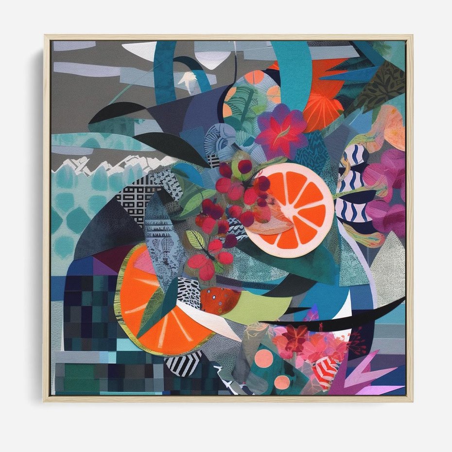 Obraz w ramie 50x50 - Migocące Widoki Harmonii - abstrakcyjny obraz, jak picasso - rama drewno