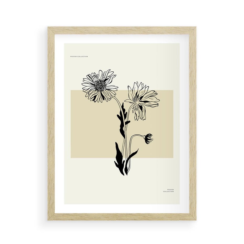 Plakat w ramie 50x70 - Kwiatowe Płótno - kwiaty, typografia - rama drewno