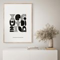 Plakat w ramie 50x70 - Taniec Dziwacznych Kresek - minimalistyczny plakat, czarno biały - rama drewno