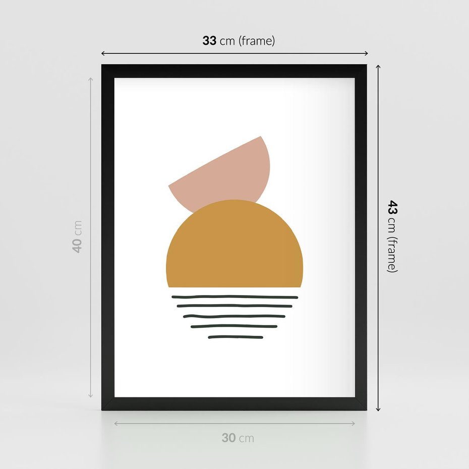 Plakat w ramie 30x40 - Kolory Przyszłości - kompozycja kół i kresek, ciepłe kolory - rama czarna