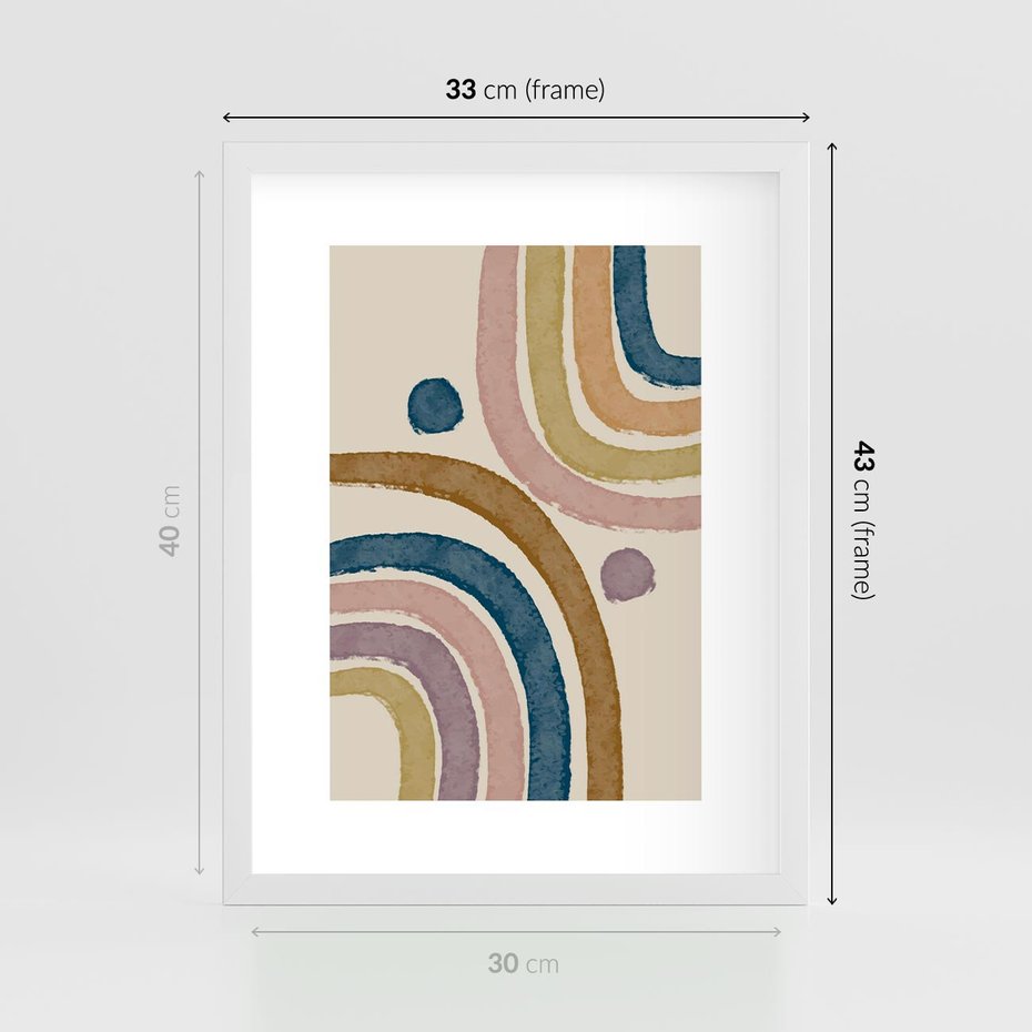 Plakat w ramie 30x40 - Kształtujące Inspiracje - abstrakcyjne tęcze, kompozycja - rama biała