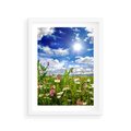 Plakat w ramie 30x40 - Niebiańska łąka pełna kwiatów - łąka, niebo - rama biała