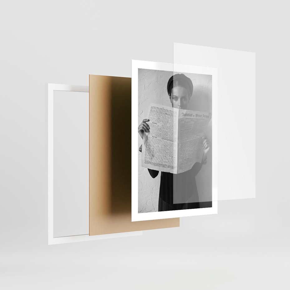 Plakat w ramie 50x70 - Nowe Wiadomości - retro zdjęcie, czarno białe - rama biała