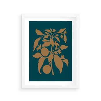 Plakat w ramie 50x70 - Boho Ekspresja Emocji - abstrakcyjna boho grafika, ciemne zielone tłó - rama biała