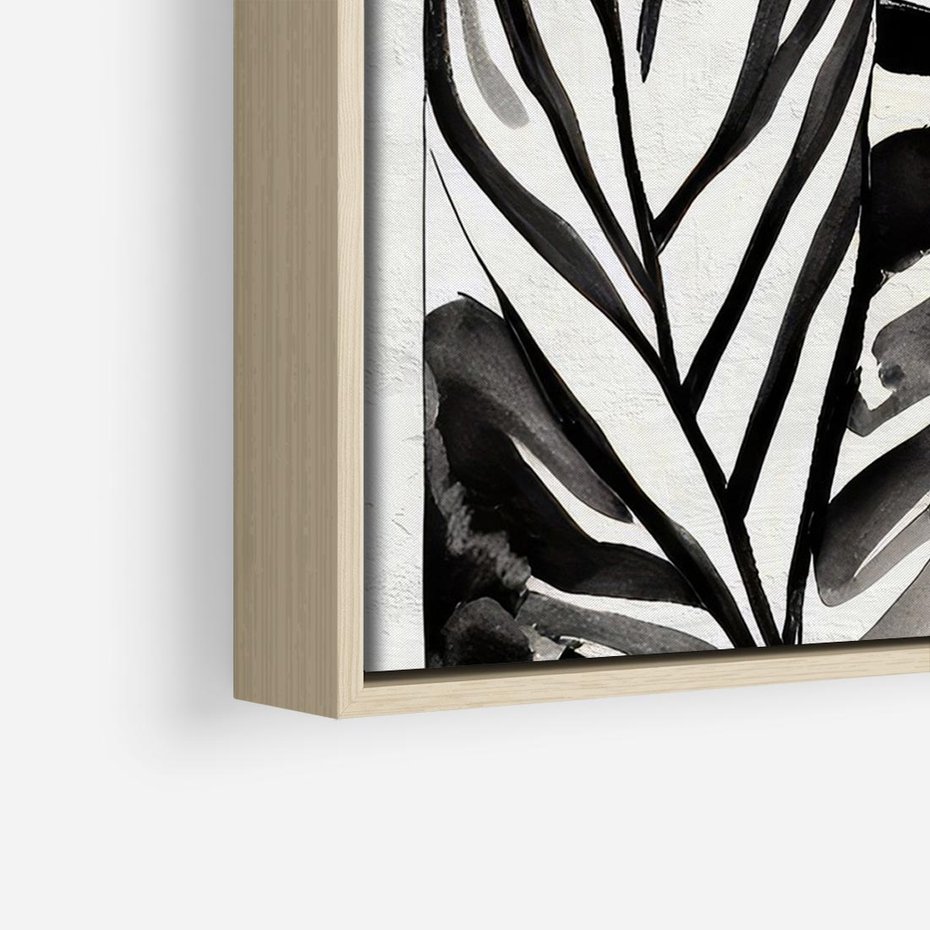 Obraz w ramie 70x50 - Czarne Liście - akwarelowy obraz, czarno biały - rama drewno