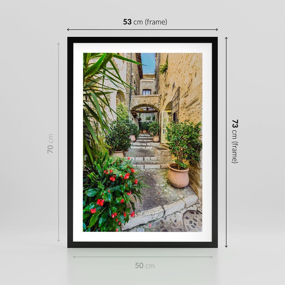 Plakat w ramie 50x70 - Perspektywa uliczki malownicza - uliczka, perspektywa - rama czarna