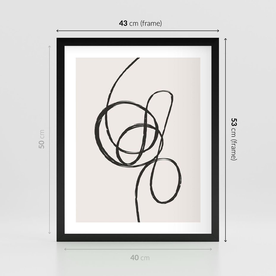 Plakat w ramie 40x50 - Migotliwa Kreatywność - abstrakcyjne szkicowane linie, minimalizm - rama czarna