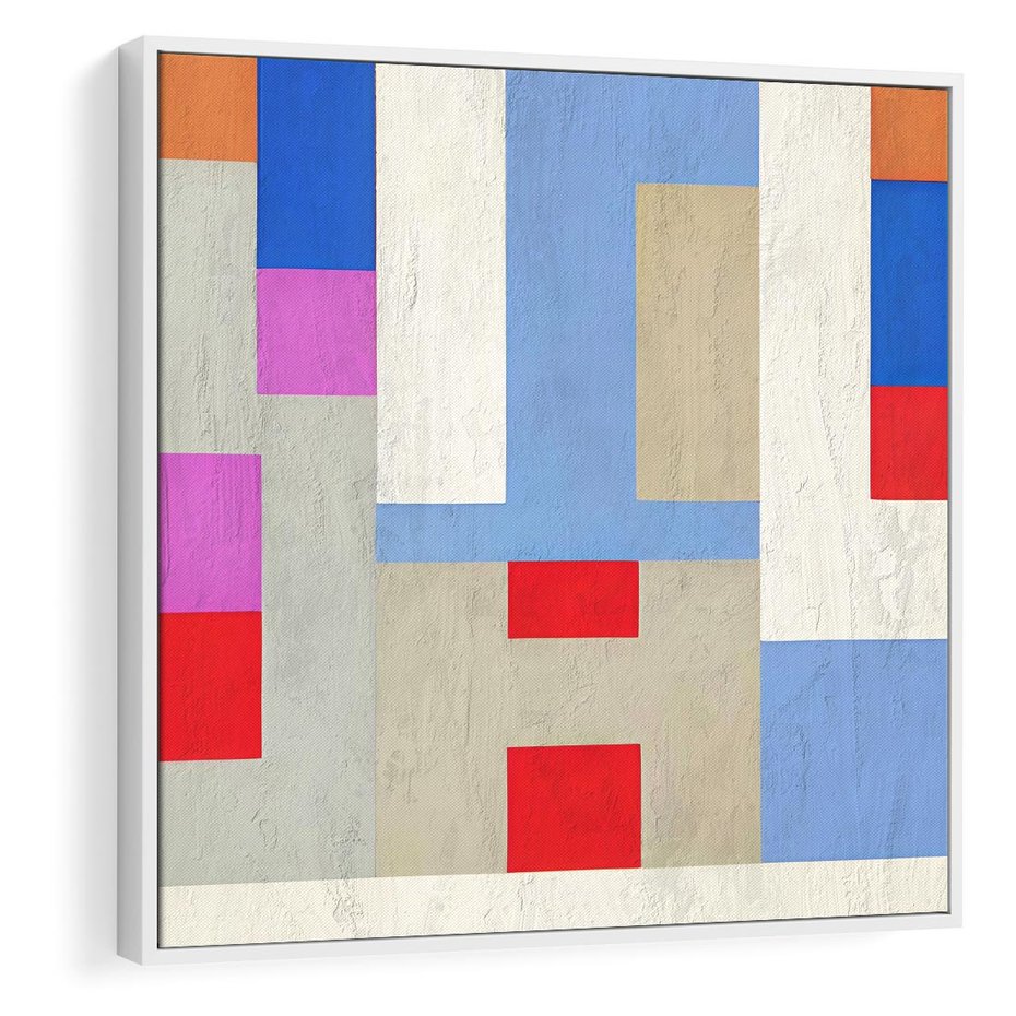 Obraz w ramie 50x50 - Bezczasowe Przenikanie Kształtów - abstrakcyjne geometryczne kształty, olejny obraz - rama biała