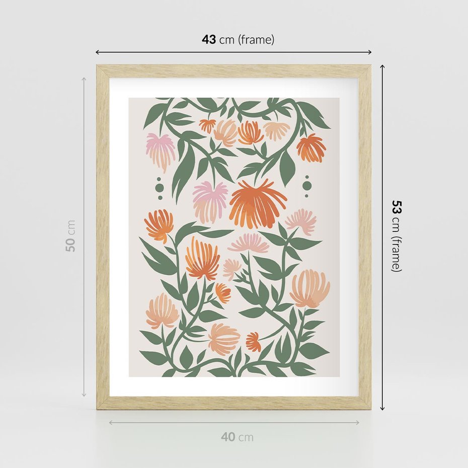 Plakat w ramie 40x50 - Kwiatowe Odbicia - kwiaty polne, plakat - rama drewno