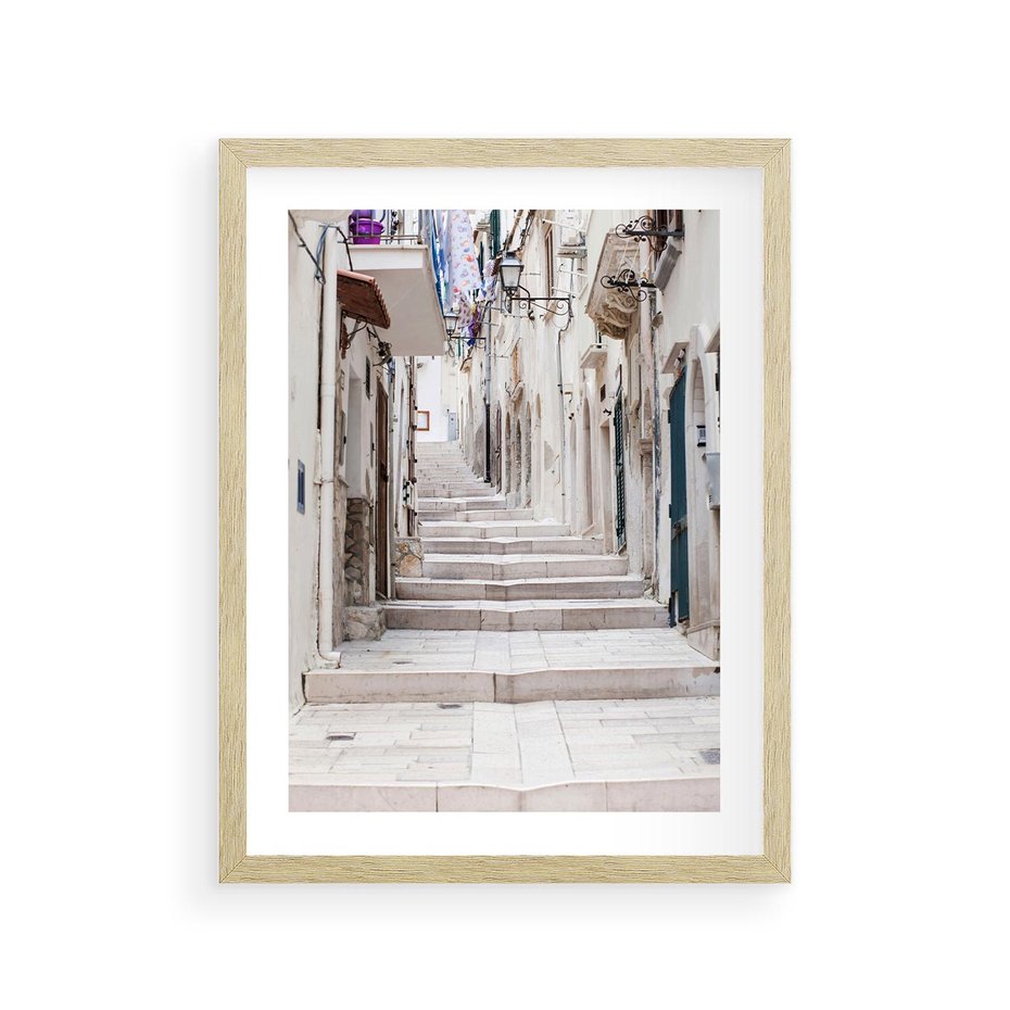 Plakat w ramie 30x40 - Urokliwa uliczka w perspektywie - uliczka, perspektywa - rama drewno