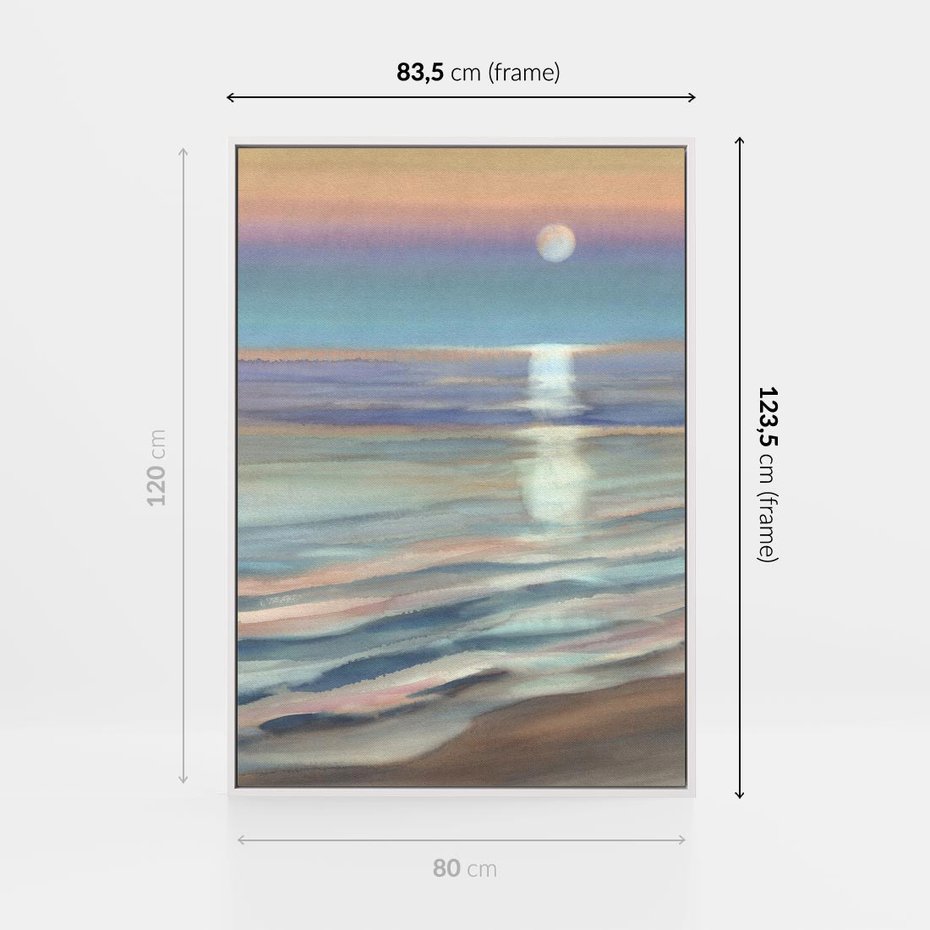 Obraz w ramie 80x120 - Witraże roziskrzonych myśli - akwarela, zamglony wschód słońca - rama biała