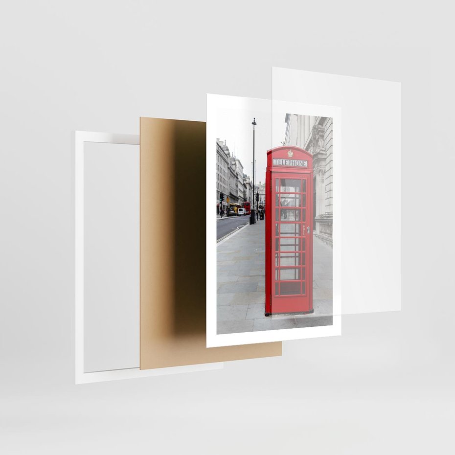 Plakat w ramie 50x70 - Londyńska budka w perspektywie - budka, Londyn - rama biała