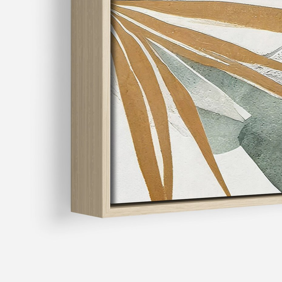 Obraz w ramie 70x100 - Współbrzmienie wewnętrznego ja - kompozycja z tropikalnych liści, stonowane kolory - rama drewno