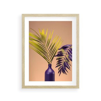 Plakat w ramie 50x70 - Delikatne Piękno - palma, pastele - rama drewno