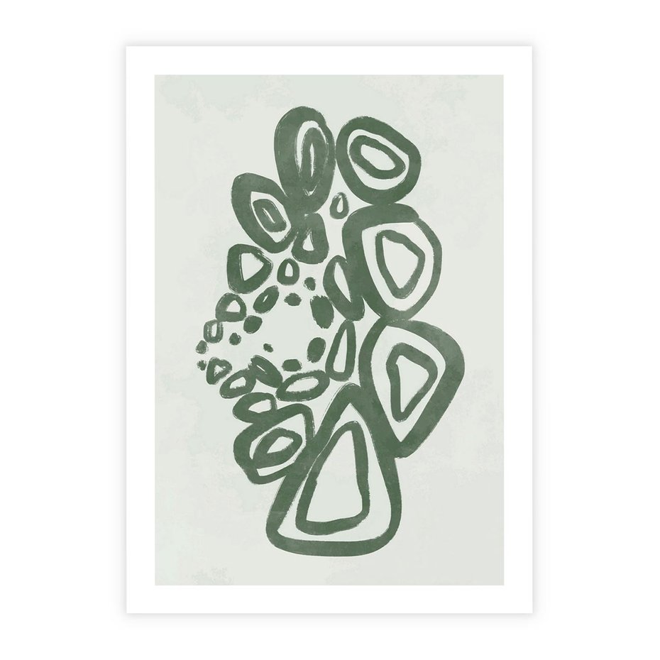 Plakat bez ramy 21x30 - Migotliwe Widzenia Zieleni - zielona abstrakcja, zgaszona zieleń