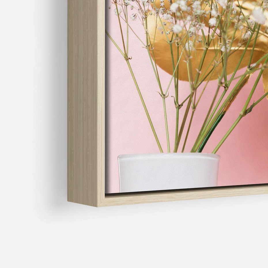 Obraz w ramie 80x80 - Blask Natury - złote, liście - rama drewno