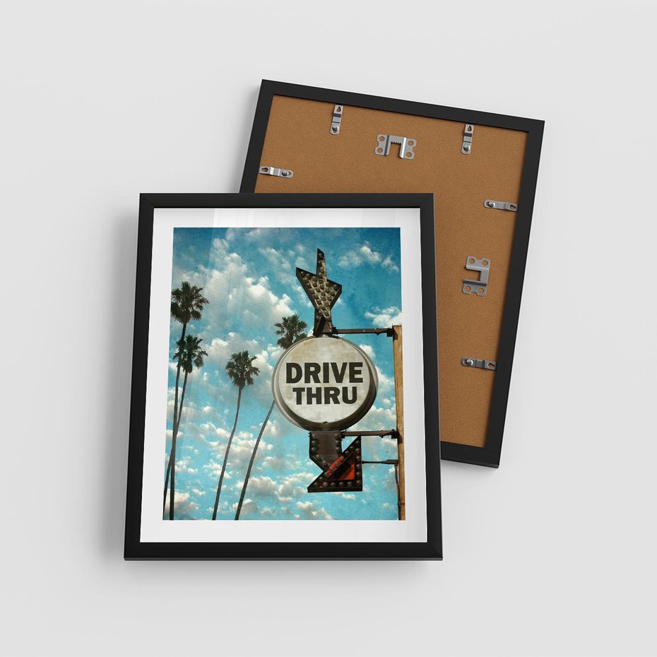 Plakat w ramie 40x50 - Znaki Palm: Relaksująca Oaza - znak, palmy - rama czarna