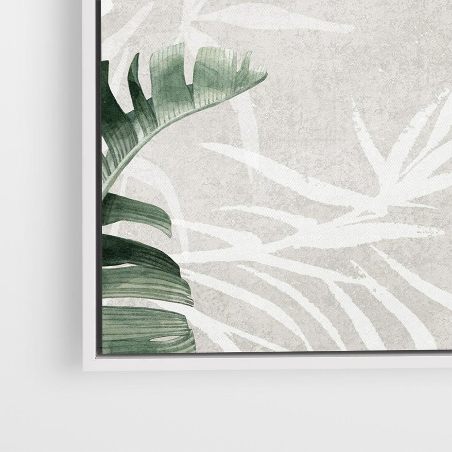 Obraz w ramie 50x50 - Zielony Raj - monstera, palmy - rama biała