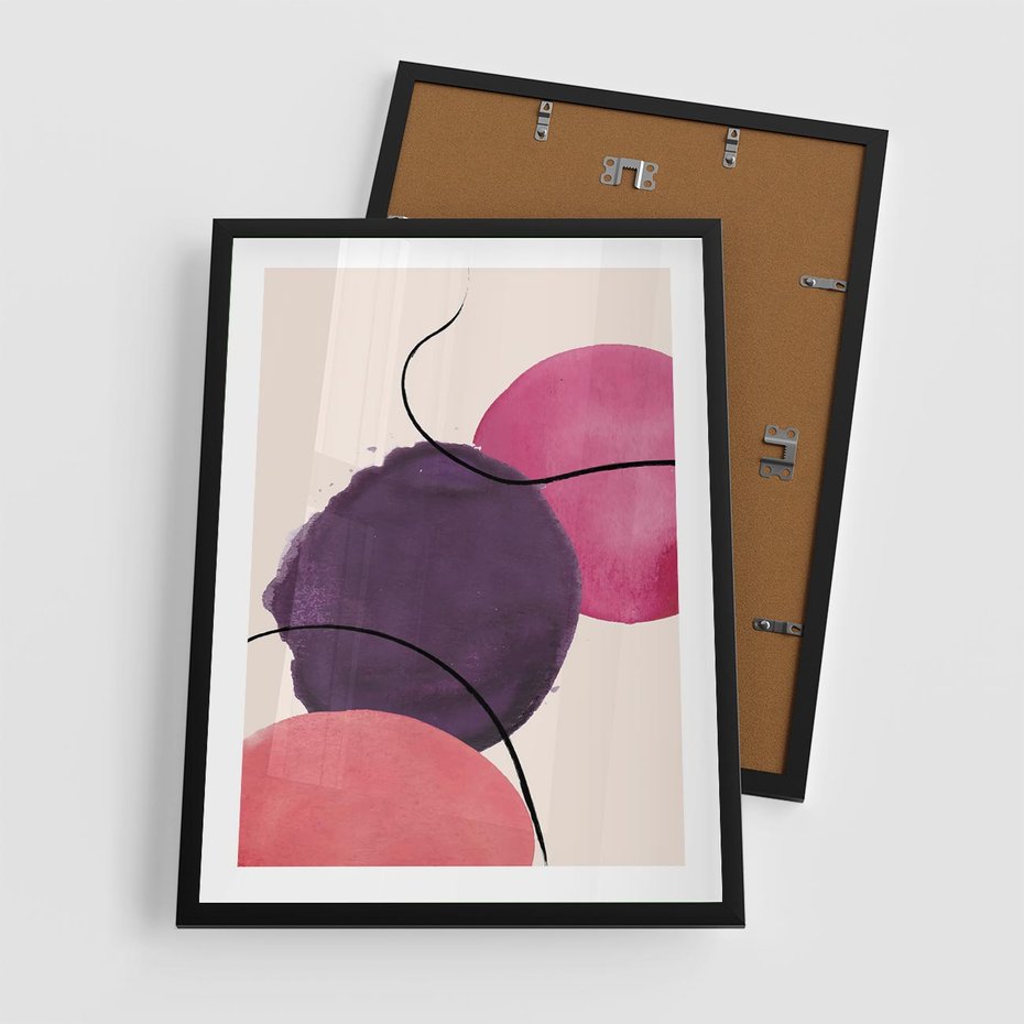 Plakat w ramie 50x70 - Migotliwe Widzenia - abstrakcyjne akwarelowe plamy, nieregularne linie - rama czarna