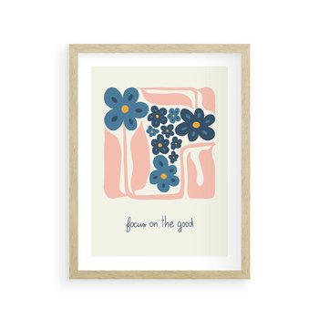 Plakat w ramie 40x50 - Linie kwiatowych marzeń - minimalistyczna kwiatowa kompozycja, pastelowe kolory - rama drewno