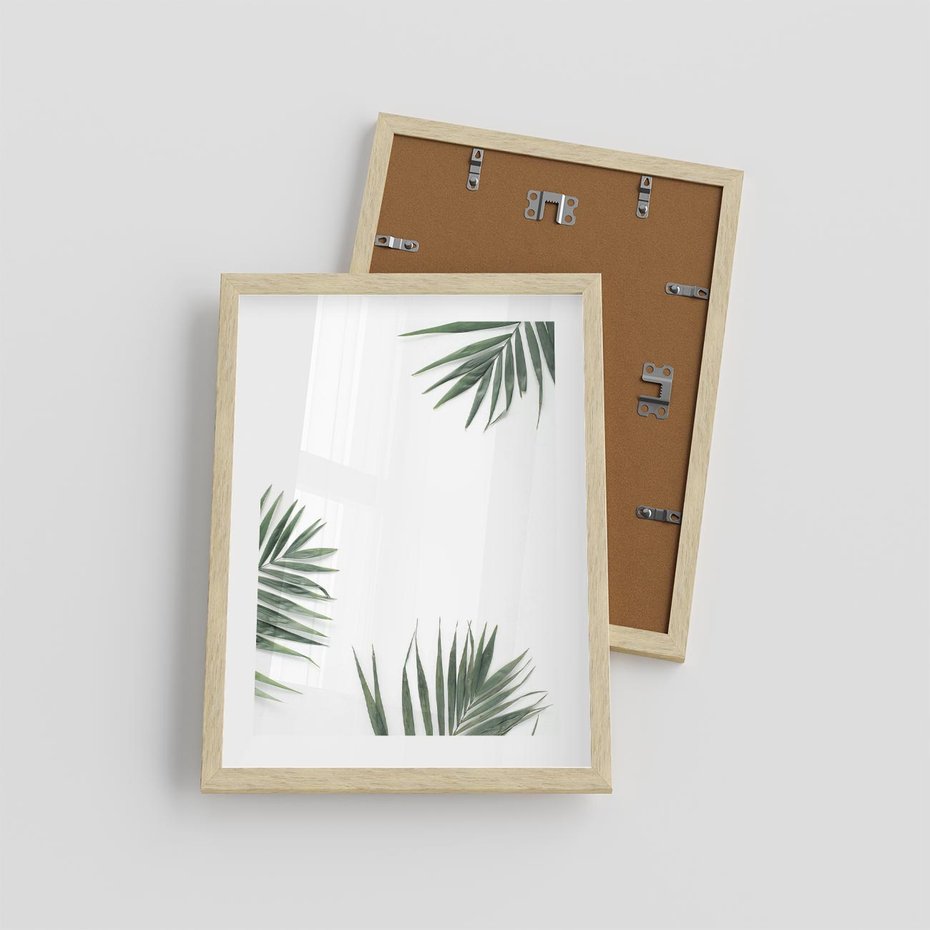 Plakat w ramie 30x40 - Liście Palmy na Czystym Tle - liście palmy, białe tło - rama drewno