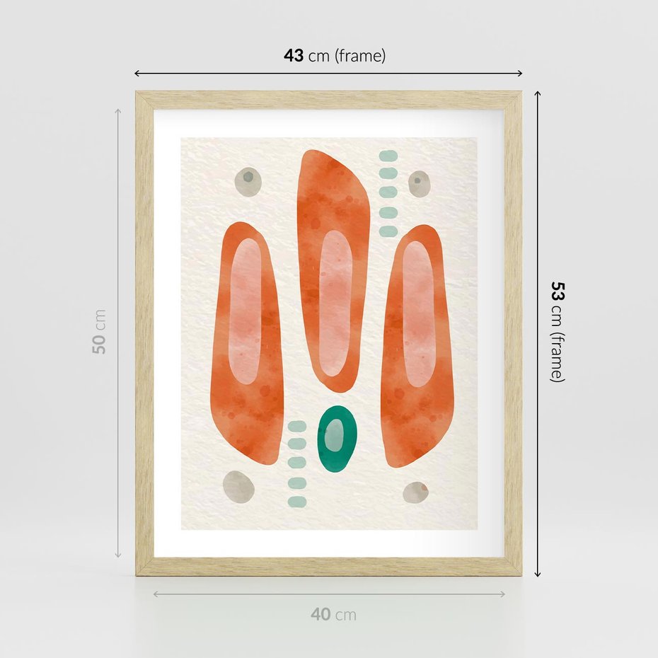 Plakat w ramie 40x50 - Księga Barw - abstrakcyjne formy, dominujący kolor pomarańczowy - rama drewno