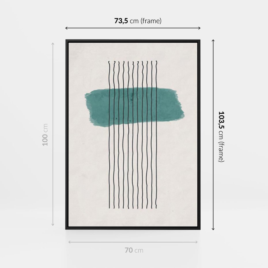 Obraz w ramie 70x100 - Bezczasowe Wspomnienia - abstrakcyjna akwarelowa plama, nieregularne kreski - rama czarna