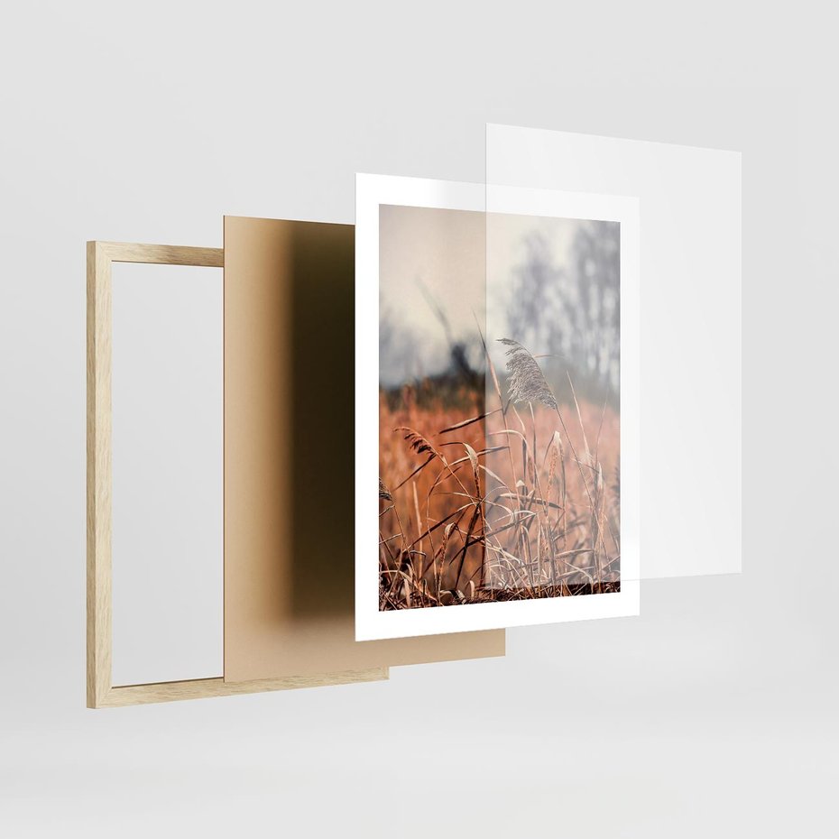 Plakat w ramie 40x50 - Jesienna Melancholia - suche trawy, jesień - rama drewno