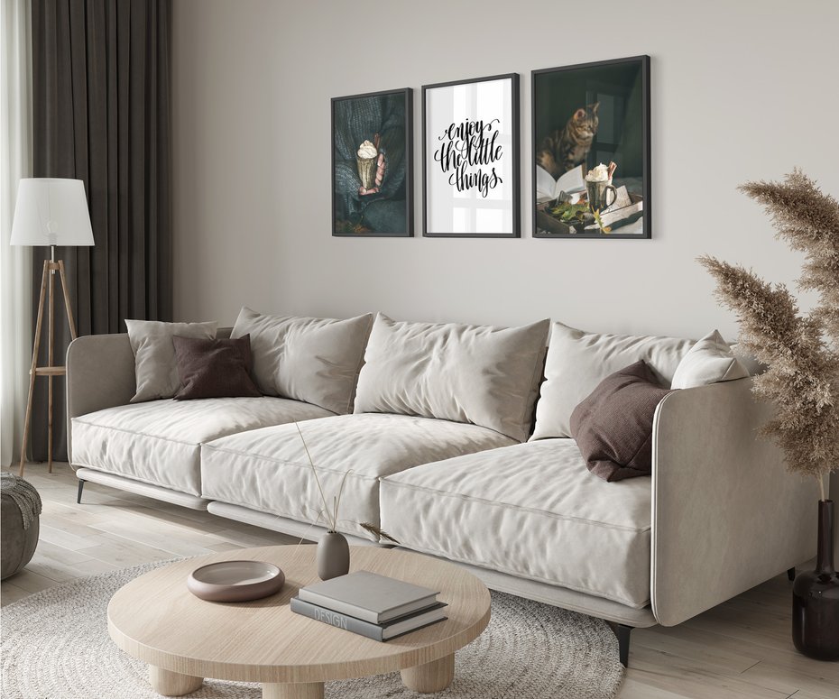 Zestaw obrazy w ramie 50x70 galeria - Optymistyczny, napis, cytat, kawa - rama czarna