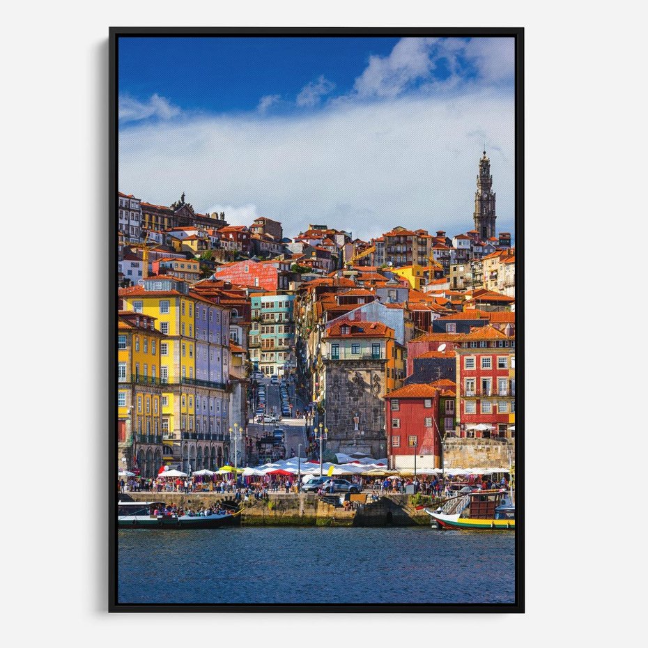 Obraz w ramie 50x70 - Kolorowa Przystań - nadmorskie miasto, kolorowe budynki - rama czarna