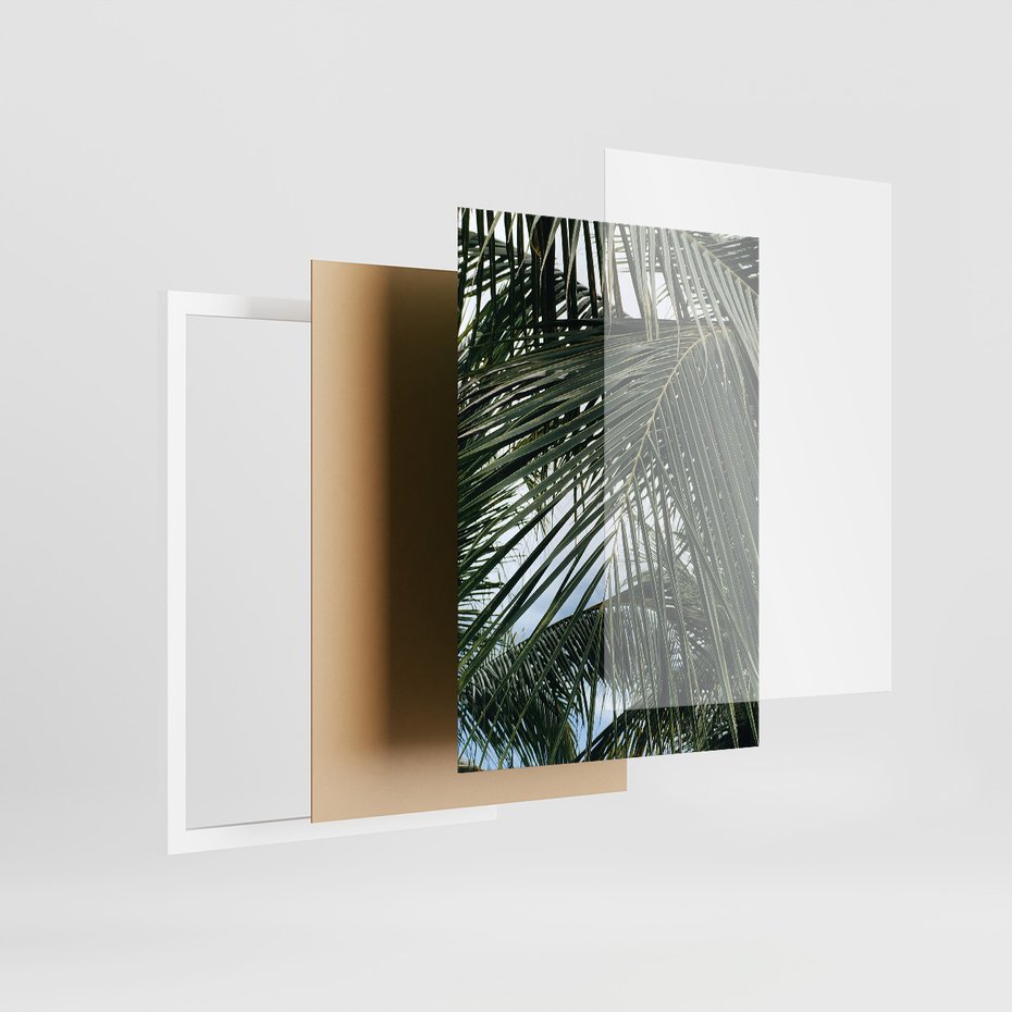 Zestaw obrazy w ramie 50x70 galeria - Palmy, pozytywe, myślenie - rama biała