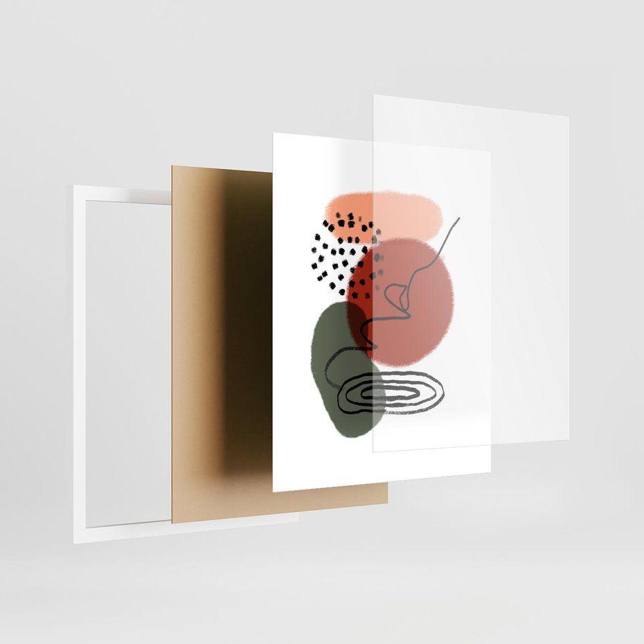 Plakat w ramie 40x50 - Boho w Brązie - abstrakcyjna sztuka, boho kształty - rama biała