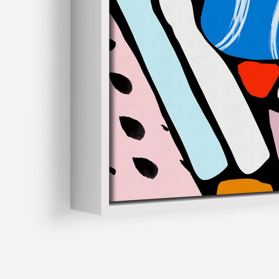 Obraz w ramie 50x70 - Kolory Na Czerni - abstrakcyjne formy, komiksowy styl - rama biała