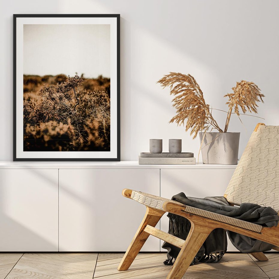 Plakat w ramie 40x50 - Krajobraz W Naturze: Beże i Brązy - suche krzewy, natura - rama czarna