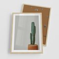 Plakat w ramie 50x70 - Zieleń i Subtelność - kaktusy, liście - rama drewno