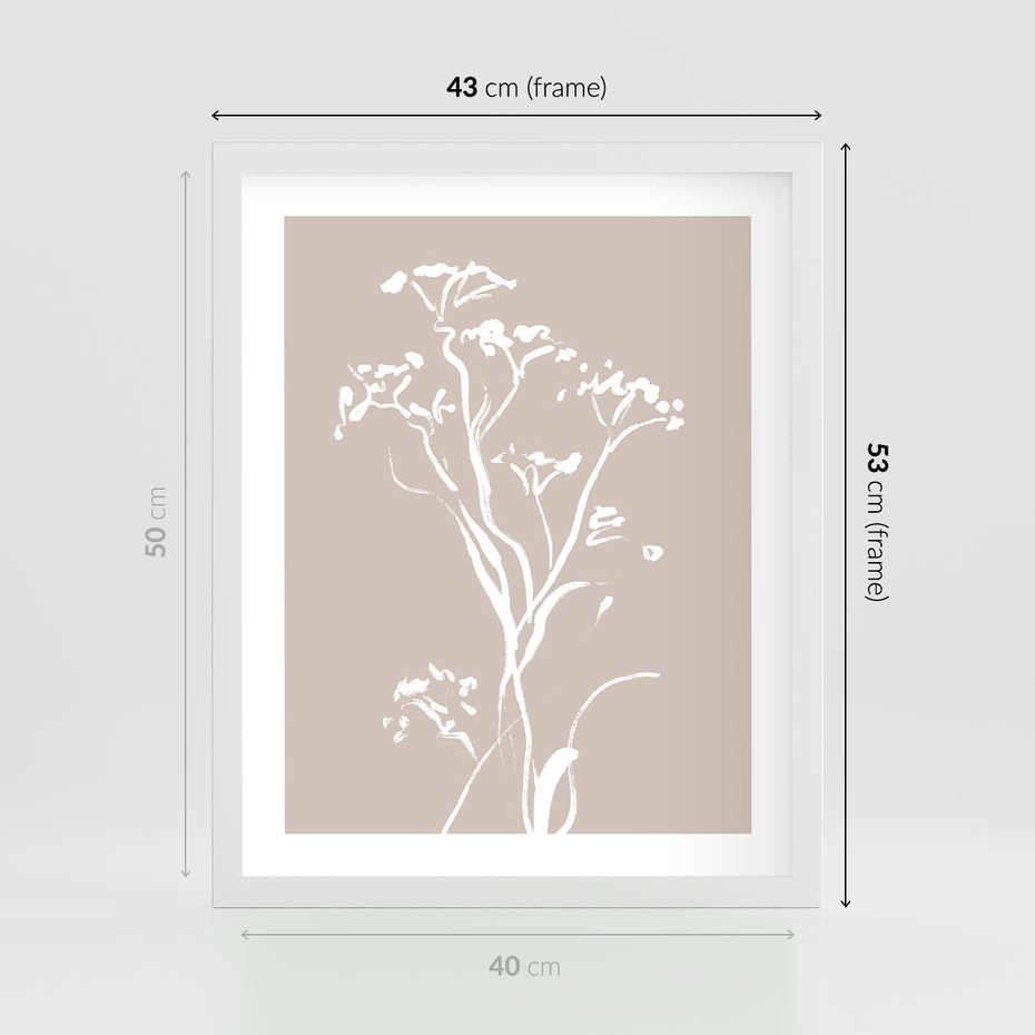 Plakat w ramie 40x50 - Harmonijne Mini Boho - minimalistyczny delikatny obraz, beżowe odcienie - rama biała