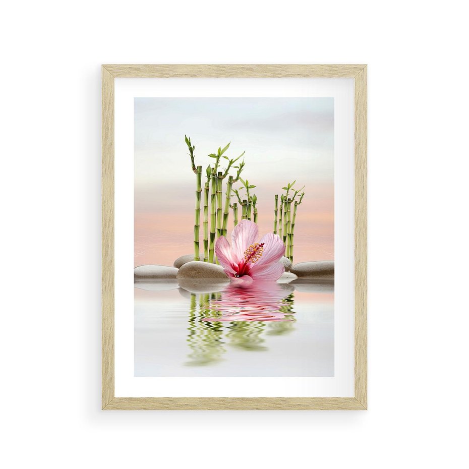Plakat w ramie 30x40 - Harmonia i relaks - spa, bambus - rama drewno
