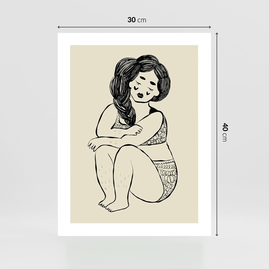 Plakat bez ramy 30x40 - Migotliwe Refleksje - nowoczesny minimalistyczny rysunek, dziewczyna w bieliźnie